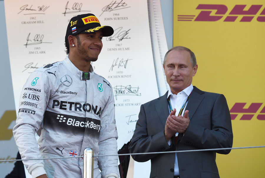 Л.Хэмилтон и В. Путин на Гран При России 2014 в Сочи